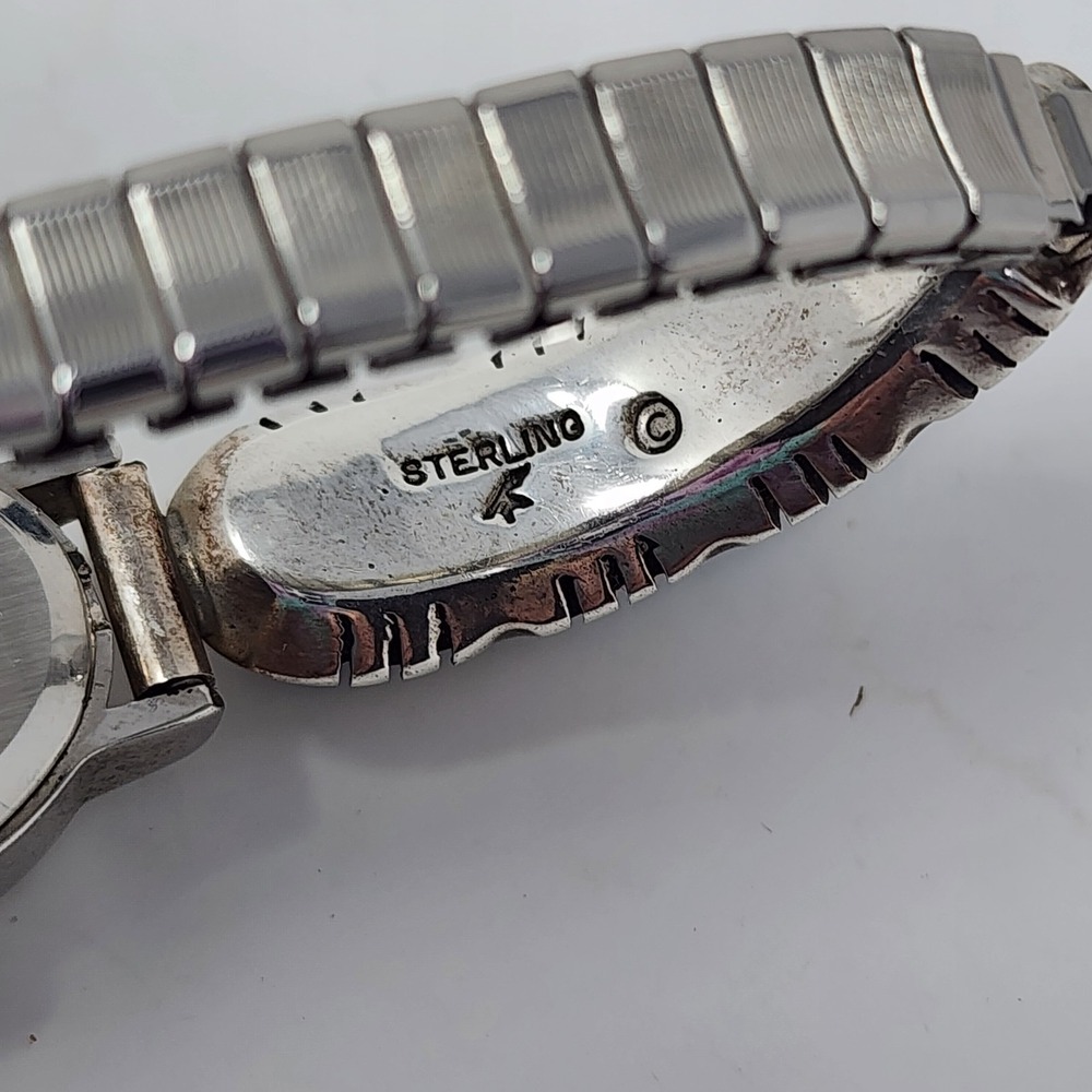 Vintage Lapis Inlay Oval Sterling Silver Expandable Women's Navajo‎ Quartz Watch - Picture 8 of 14